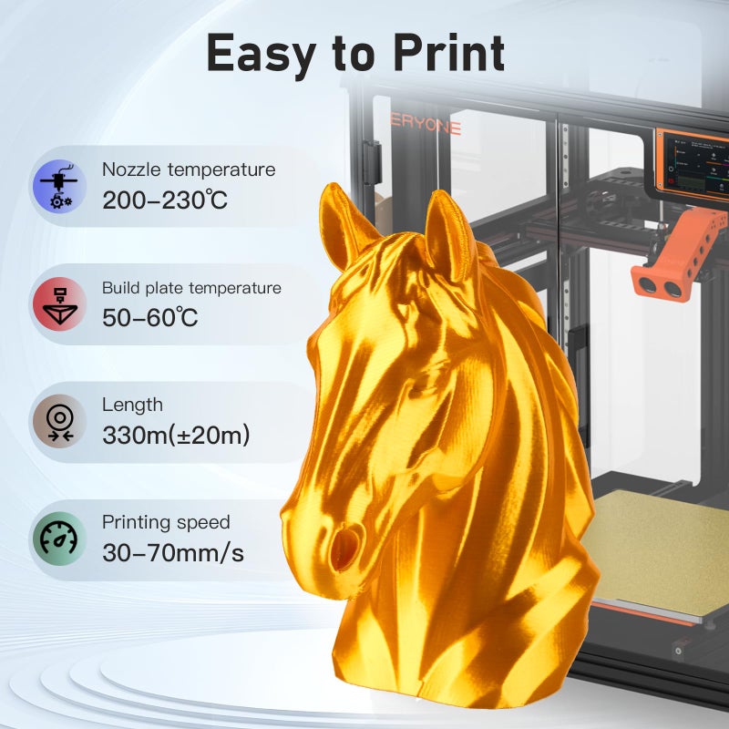 ERYONE Ultra Silk PLA Filament for 3D Printer, 1.75mm +/- 0.03mm, 1kg (2.2LBS)/Spool, Ultra Silk Gold - Image 3